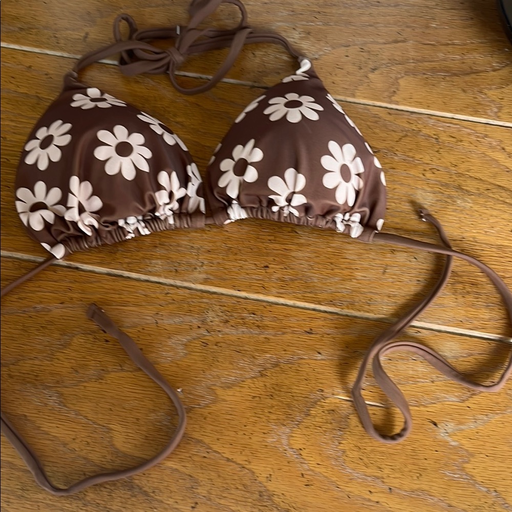 Brown Floral Bikini Top